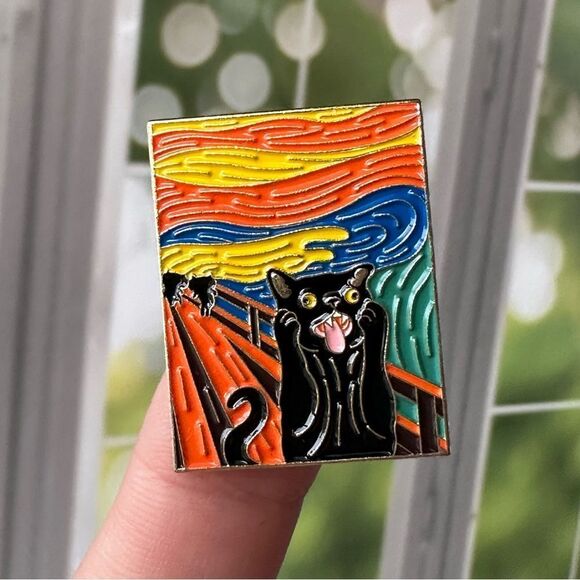 The Scream Painting Black Cat Edvard Munch Enamel Pin/ Brooch Lapel - Picture 1 of 6